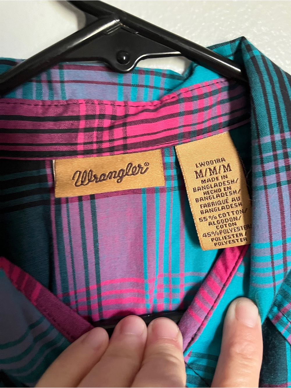 Wrangler Women's Western Plaid Pearl Snap Shirt Teal Pink Retro Vibe Size M - Picture 6 of 6